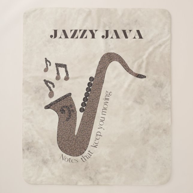 Jazzy Java-Coffee Beans-Saxophone- Sherpa Blanket (Front)