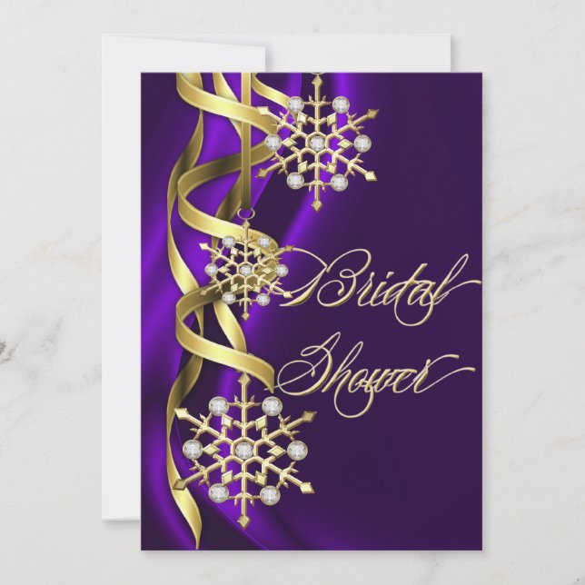 Jazzy Jewelled Snowflakes Purple & Gold Invitation (Front)