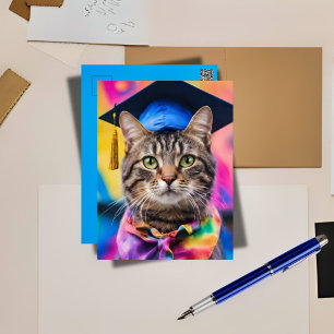 Jazzy Kitty  grad hat Holiday Postcard