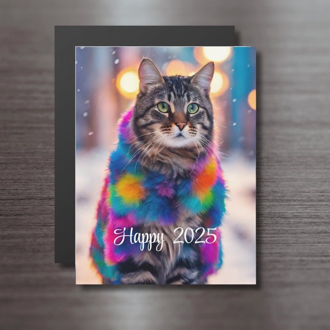 Jazzy Kitty in  coat  - Happy 2025 - magnetic card (Creator Uploaded)