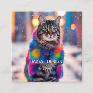 Jazzy Kitty   in fur  coat Square Business Card