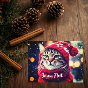 Jazzy Kitty  in red sweater  - Noel  Holiday Postcard