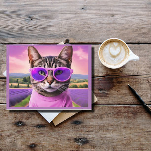 Jazzy kitty -lavender field holiday postcard