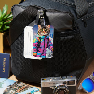 Jazzy kitty on a ski  tour luggage tag