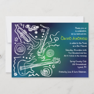Jazzy Musical Bar Bat Mitzvah Invitation