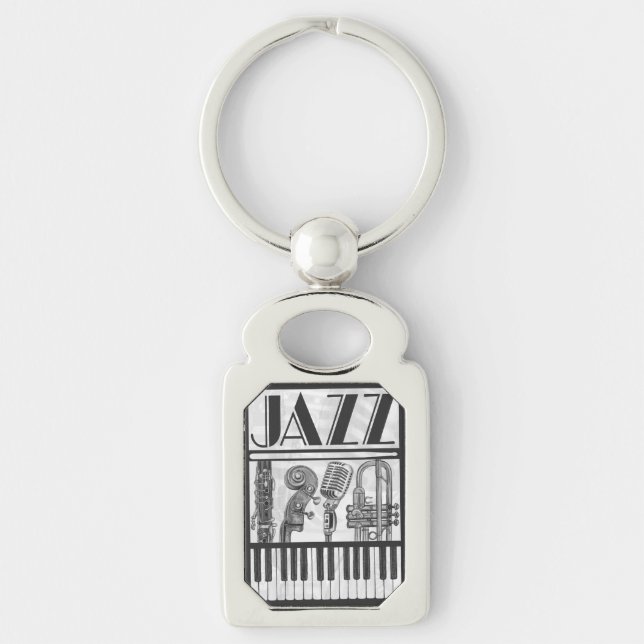 Jazzy Musical Instruments Black and White Keychain (Front)