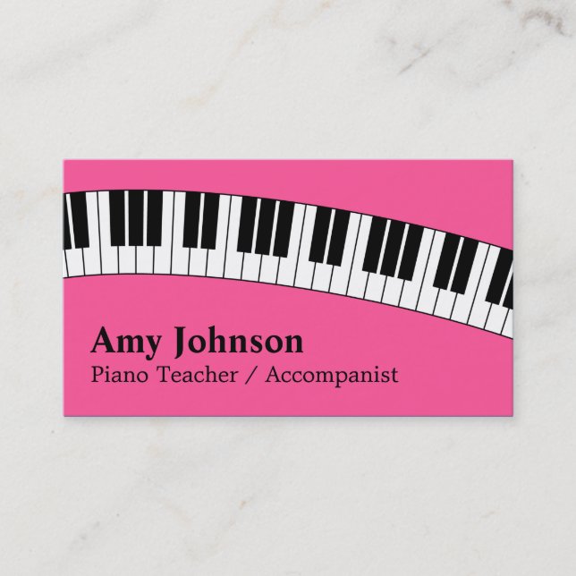 Jazzy Pink, Modern, Fun, Piano Teacher for Kids Business Card (Front)