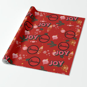 Jazzy Red Christmas Joy Personalise Wrapping Paper