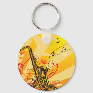 Jazzy Saxophone Beams Of Music Key Ring