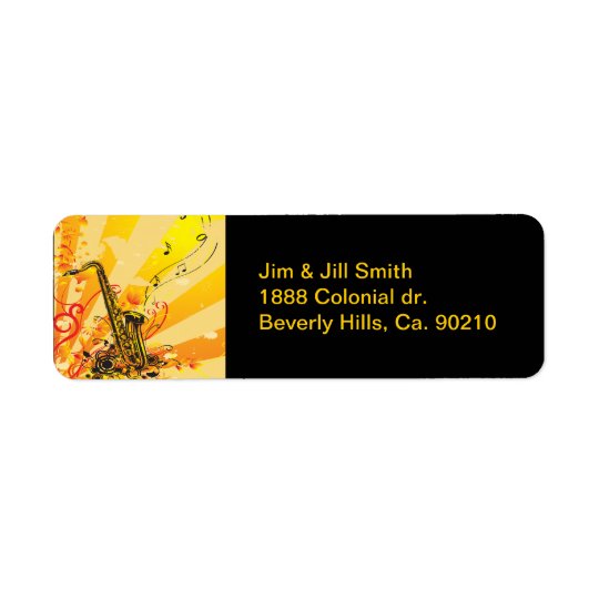 Jazzy Saxophone Beams Of Music Return Address Label