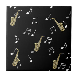 Jazzy Saxophone & Musical Notes Ceramic Tile
