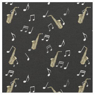 Jazzy Saxophone & Musical Notes  Fabric