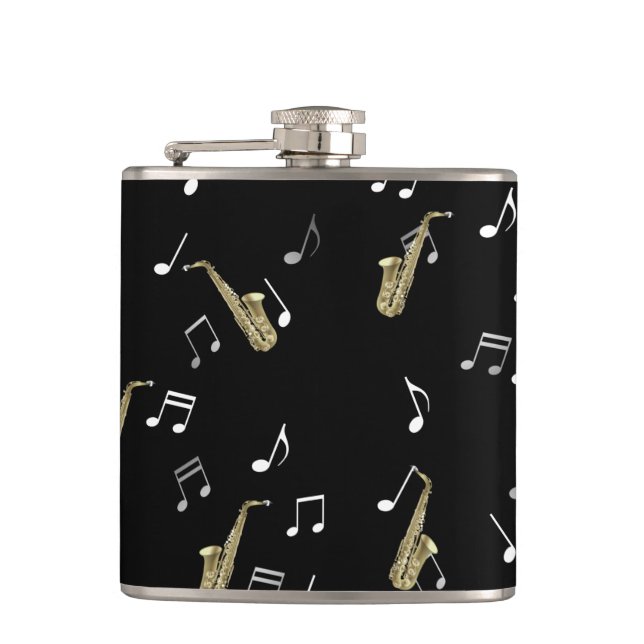 Jazzy Saxophone & Musical Notes  Hip Flask (Front)