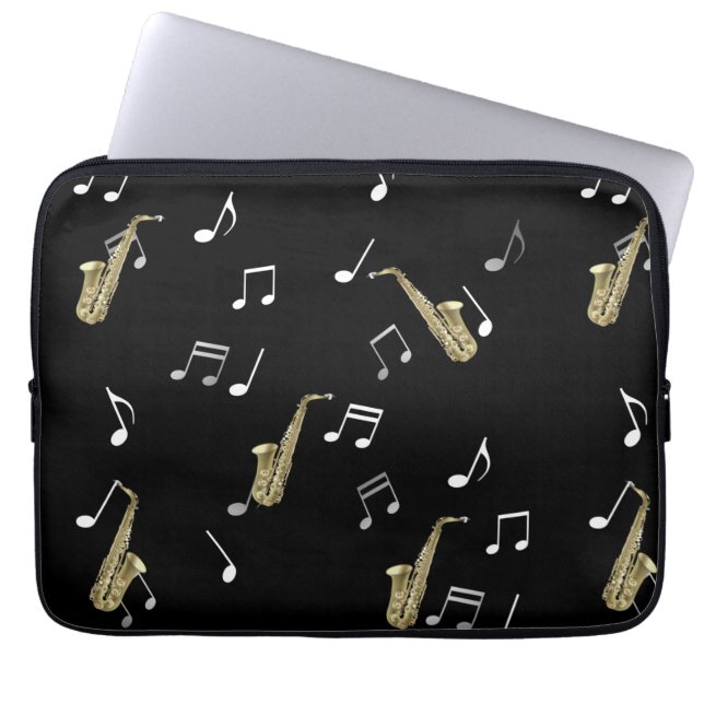 Jazzy Saxophone & Musical Notes  Laptop Sleeve (Front)