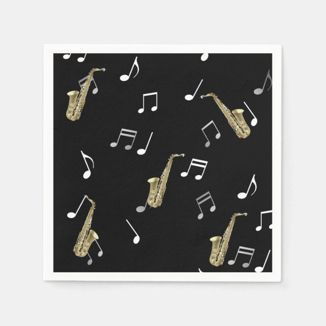 Jazzy Saxophone & Musical Notes  Napkin (Front)