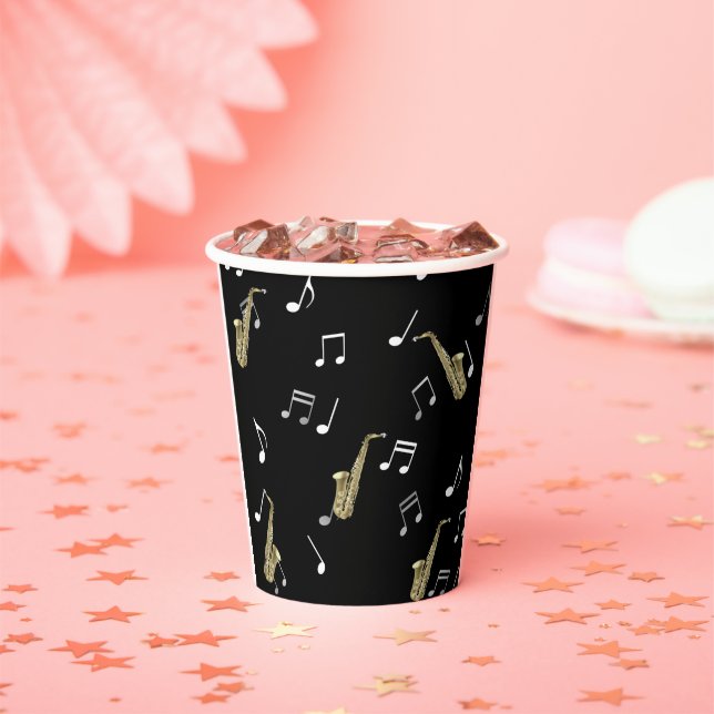 Jazzy Saxophone & Musical Notes  Paper Cups (Insitu)