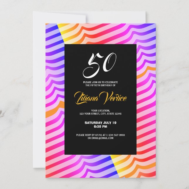 Jazzy Trippy Psychedelic Tropical Stripey Pattern  Invitation (Front)