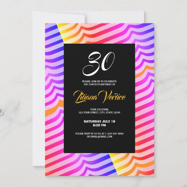 Jazzy Trippy Psychedelic Tropical Stripey Pattern  Invitation (Front)