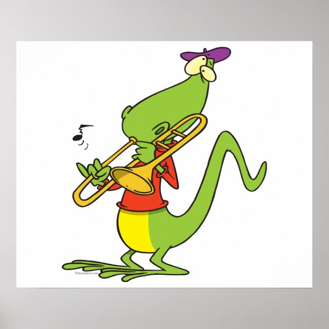 jazzy trombone playing lizard cartoon poster (Front)