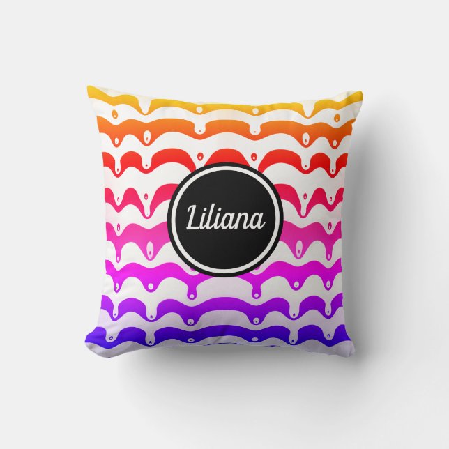 Jazzy Tropical Psychedelic Dripping Stripes Cushion (Front)