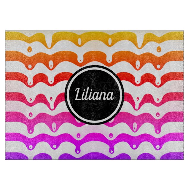 Jazzy Tropical psychedelic Dripping Stripes Cutting Board (Front)