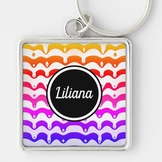 Jazzy Tropical psychedelic Dripping Stripes Key Ring (Front)