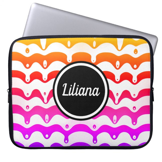 Jazzy Tropical Psychedelic Dripping Stripes Laptop Sleeve (Front)