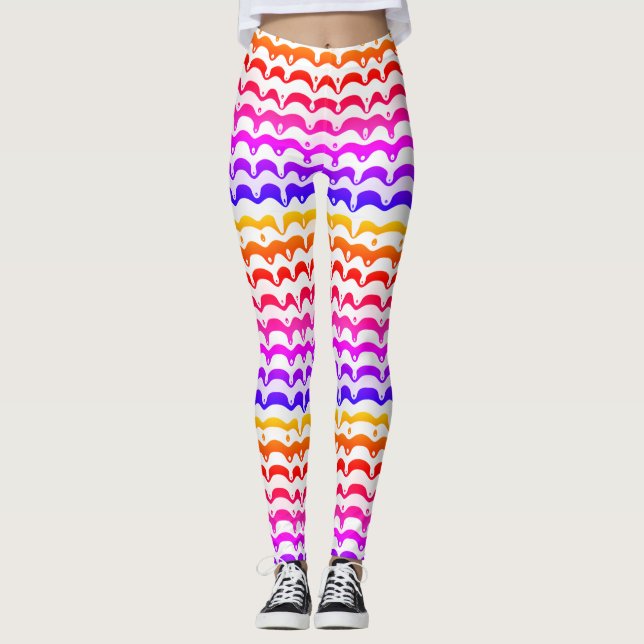 Jazzy Tropical Psychedelic Dripping Stripes Leggings (Front)