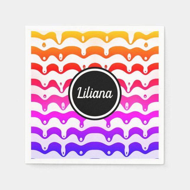 Jazzy Tropical psychedelic Dripping Stripes Napkin (Front)