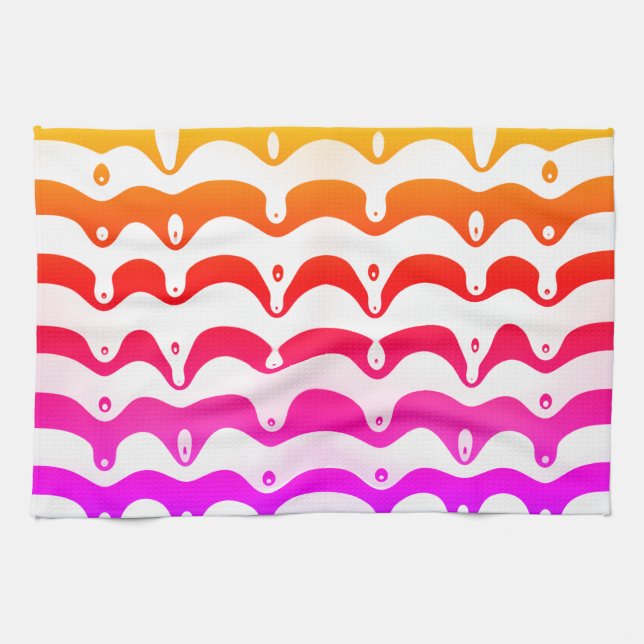Jazzy Tropical Psychedelic Dripping Stripes Tea Towel (Horizontal)