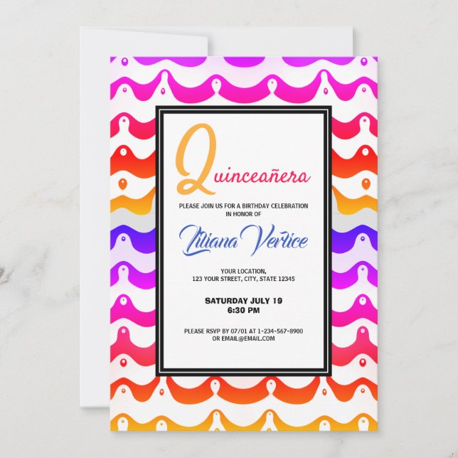 Jazzy Tropical Psychedelic Wavy Stripes Invitation (Front)