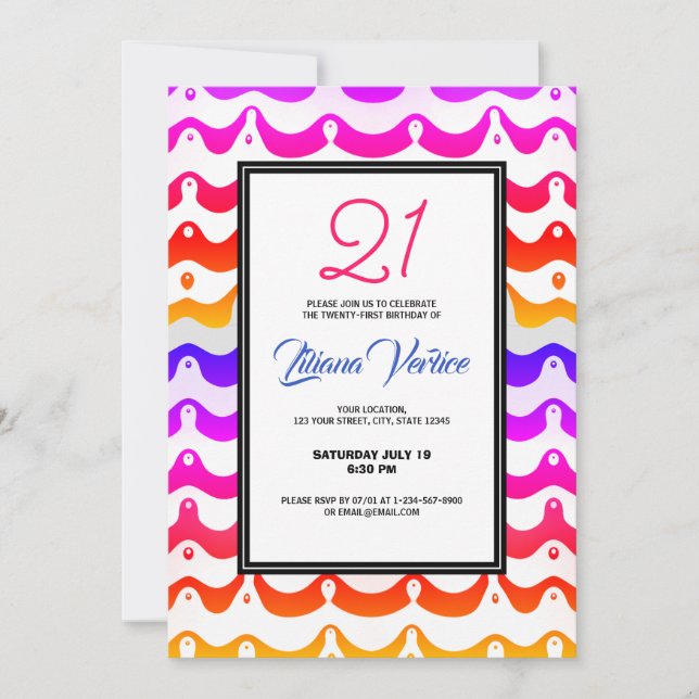 Jazzy Tropical Psychedelic Wavy Stripes Invitation (Front)