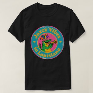 Jazzy Vibes_ Louisiana Alligator with Mask Retro T-Shirt