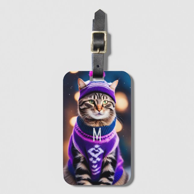  jazzy winter kitty  - add monogram luggage tag (Front Vertical)