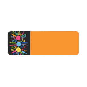 jc08 MEXICAN COLORFUL FLOWERS ARRANGEMENT BLACK BA Return Address Label
