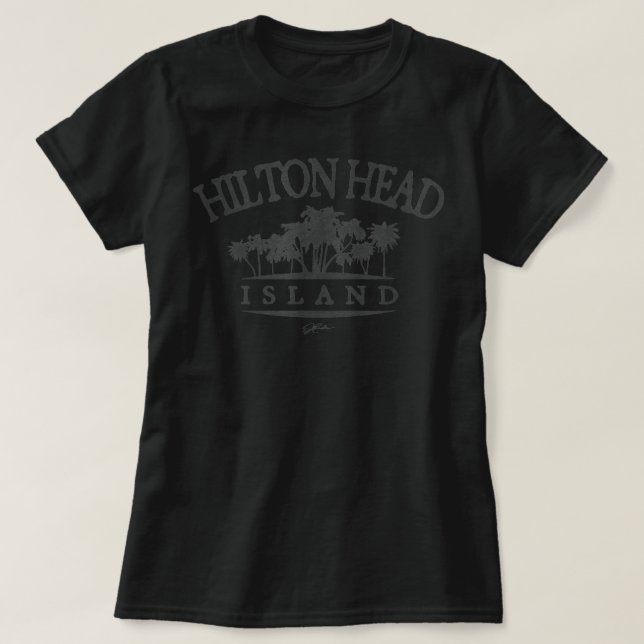 JCombs Hilton Head Island, SC, Palm Trees on Beach T-Shirt (Design Front)