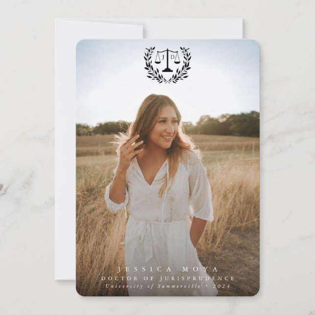 JD Law Scales+Laurel Wreath Black Overlay 2 Photo Announcement (Front)