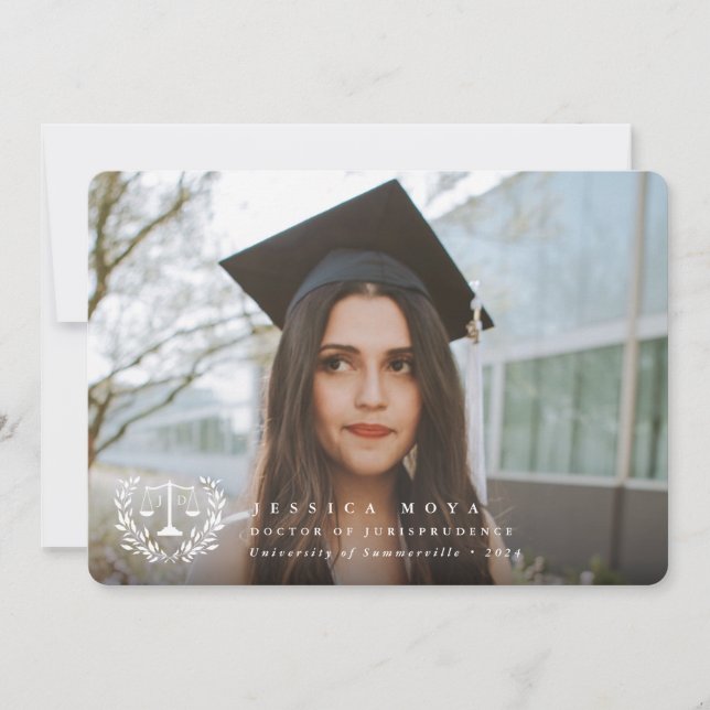 JD Law Scales+Laurel Wreath White Overlay 2 Photo  Announcement (Front)