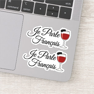 Je Parle Francais I speak French wine glass beret