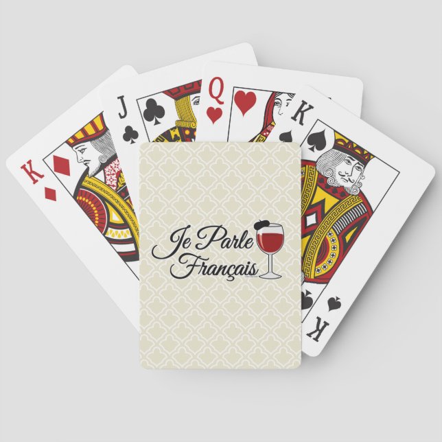 Je Parle Francais I speak French wine glass beret Playing Cards (Back)