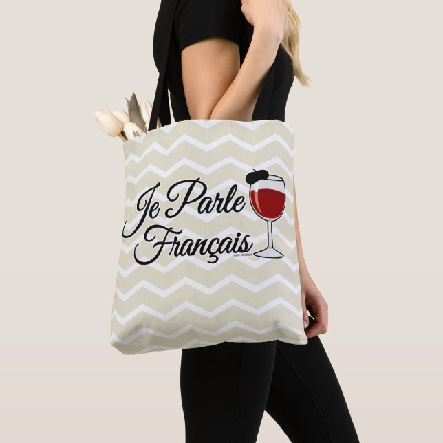 Je Parle Francais I speak French wine glass beret Tote Bag (Close Up)