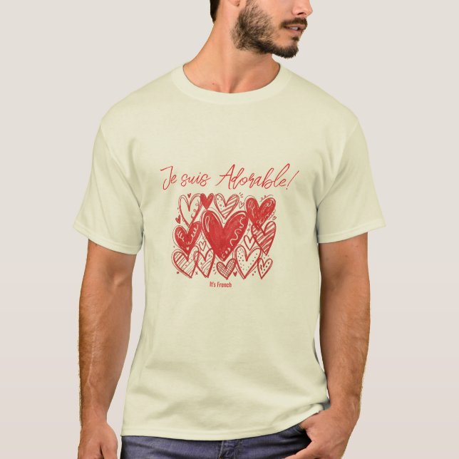 Je suis Adorable! Charming Heart Pattern T-Shirt (Front)