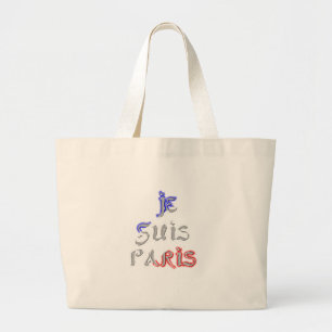 Je Suis Paris I Love Paris Text Art Print Large Tote Bag