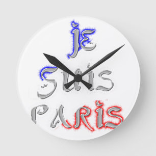 Je Suis Paris I Love Paris Text Art Print Round Clock