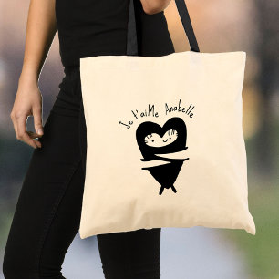Je T’aime Heart Hug Sweet Custom Name Full of Love Tote Bag