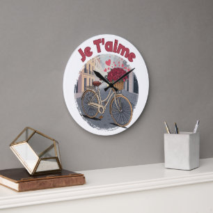 Je T’aime Paris Love Quote Valentine’s Day in Fran Large Clock