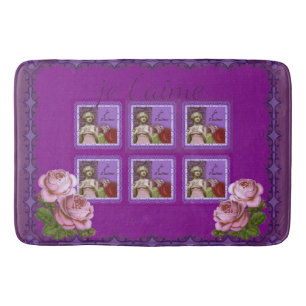 Je T’aime Purple Romantic Girl Vintage Collage Bath Mat