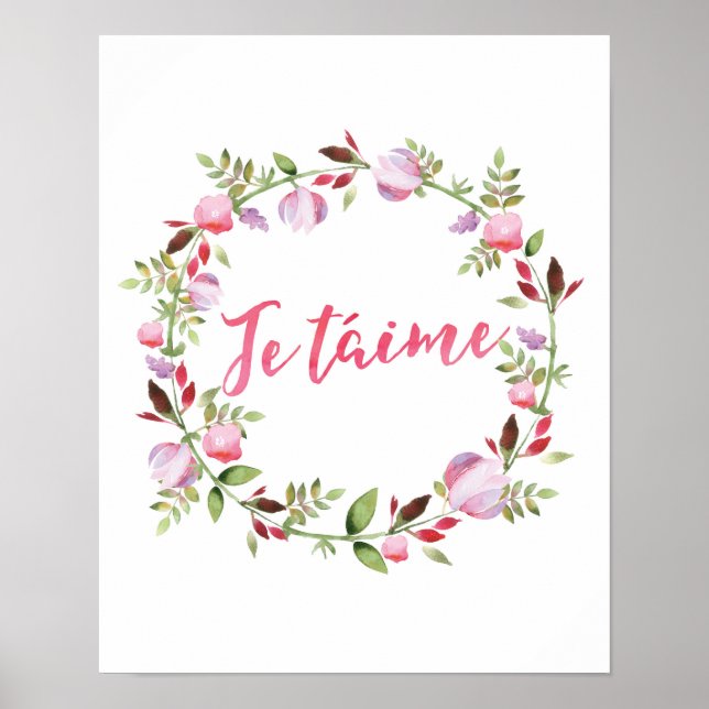 Je taime floral typography quote poster print (Front)