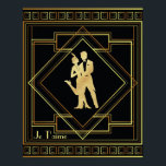 Je T'aime French Art Deco black and gold 20s Poster<br><div class="desc">Je T'aime French I love you slogan with black and gold style Art Deco theme geometric design of flappers from the 1920s roaring twenties era. Vintage style.</div>