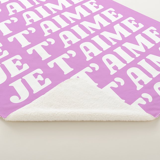 Je T'aime | French I Love You | Cute Violet Pink Sherpa Blanket (3/4)
